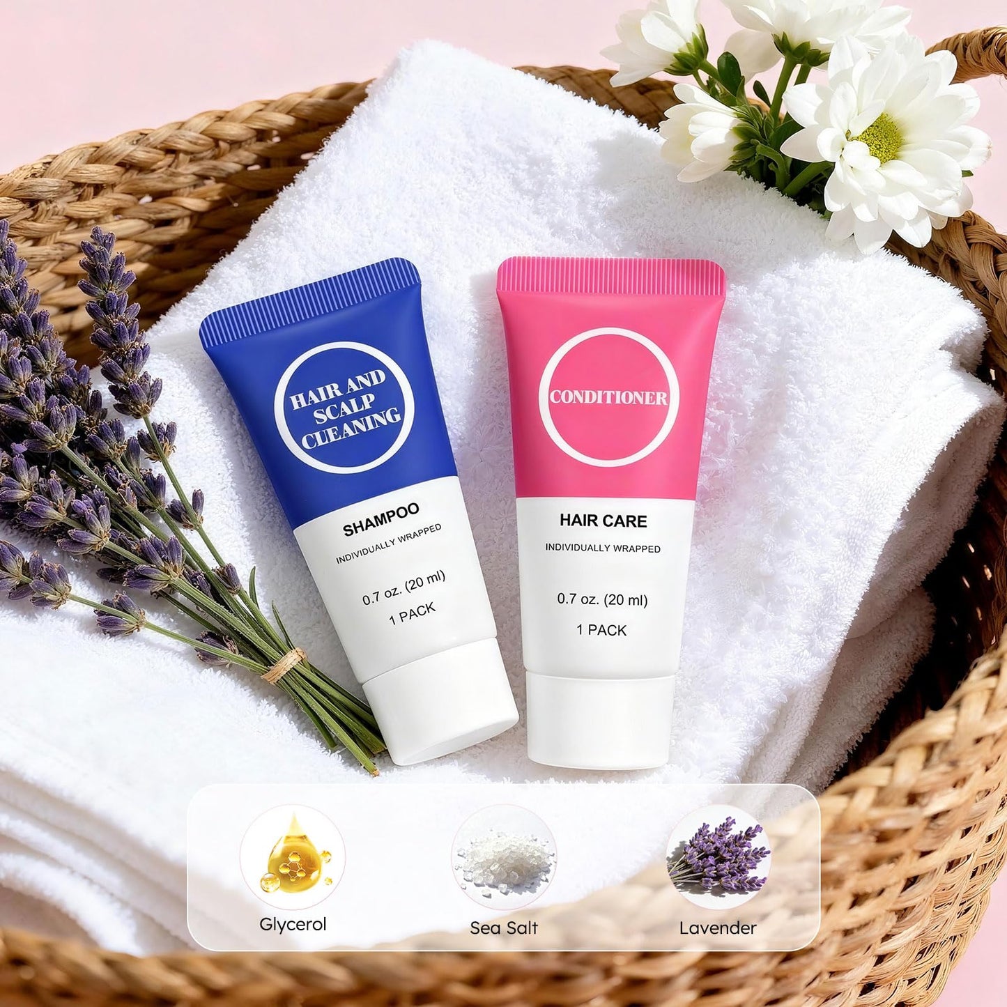 Travel Size Shampoo and Conditioner Set, Small Trial Hair Shampoo Sample Conditioner Kit Mini Toiletries Amenities for Men and Women, Cleansing for Hotel/Vacation/Homeless 0.7 Fl Oz (Pack of 60)