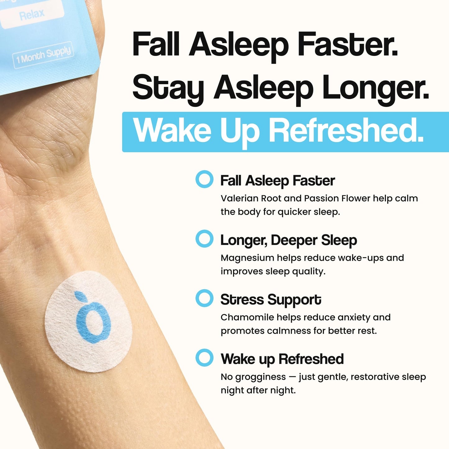 Vytadose Natural Melatonin-Free Herbal Sleep Patches for Adults - No Added Hormones - 8-Hour Time-Release Formula - Ashwagandha, Magnesium, Passionflower, Valerian Root, Lemon Balm & Chamomile