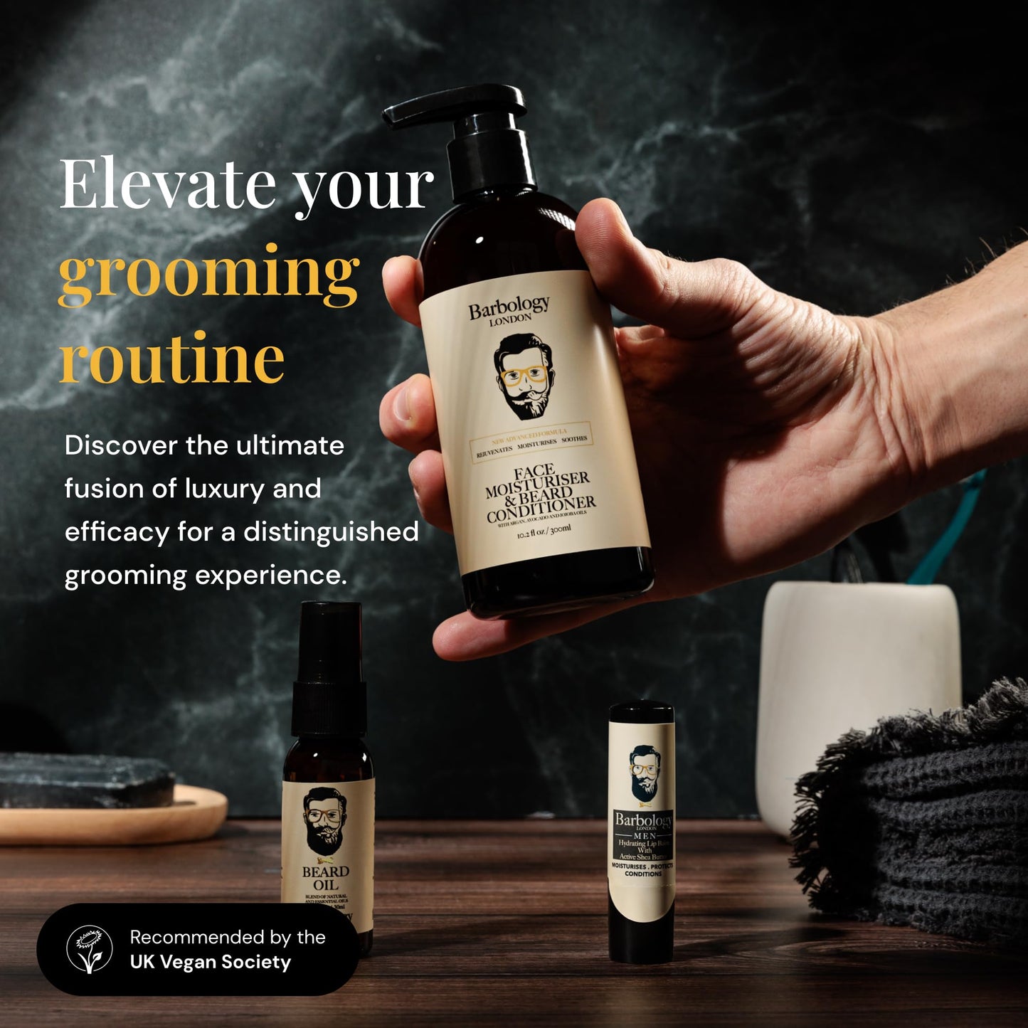 Barbology LONDON 2-in-1 Beard and Face Moisturizer with Jojoba Oil, Argan Oil, and Avocado Oil, Conditions Dry, Itchy and Coarse Facial Hair, 10oz Pump Bottle
