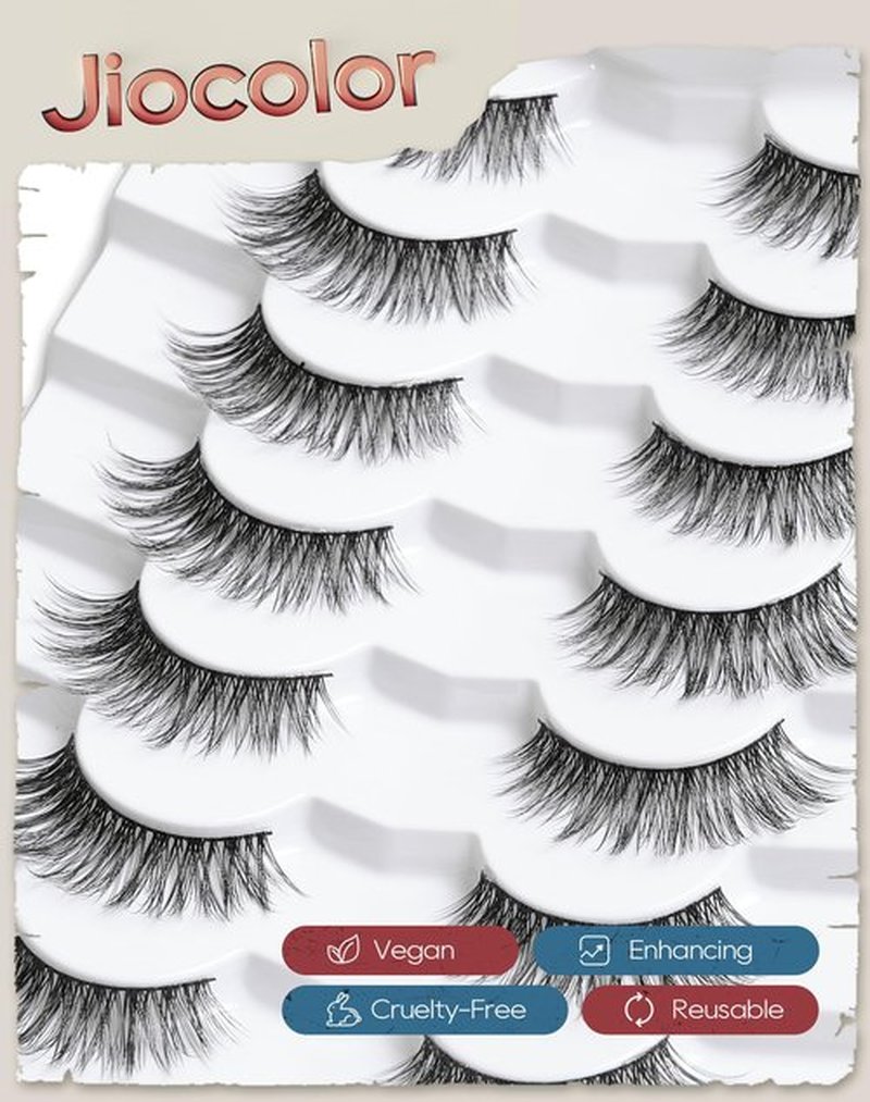 Faux Mink Lashes Natural Look Fluffy 14mm Eyelashes Wispy 3D 12mm Fake Eyelashes Thin Band Reusable False Lashes Pack 7 Pairs S3