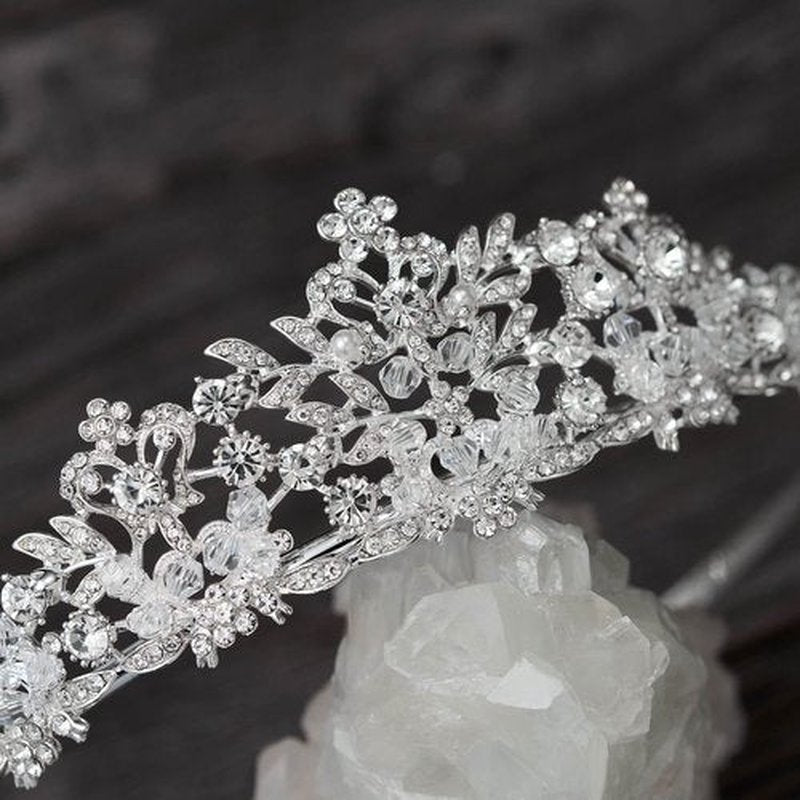 SWEETV Wedding Tiara for Bride,Fairytale Princess Crown for Women Girls, Bridal Pageant Tiara Headband, Rhinestone Prom Party Hats,Silver+Clear
