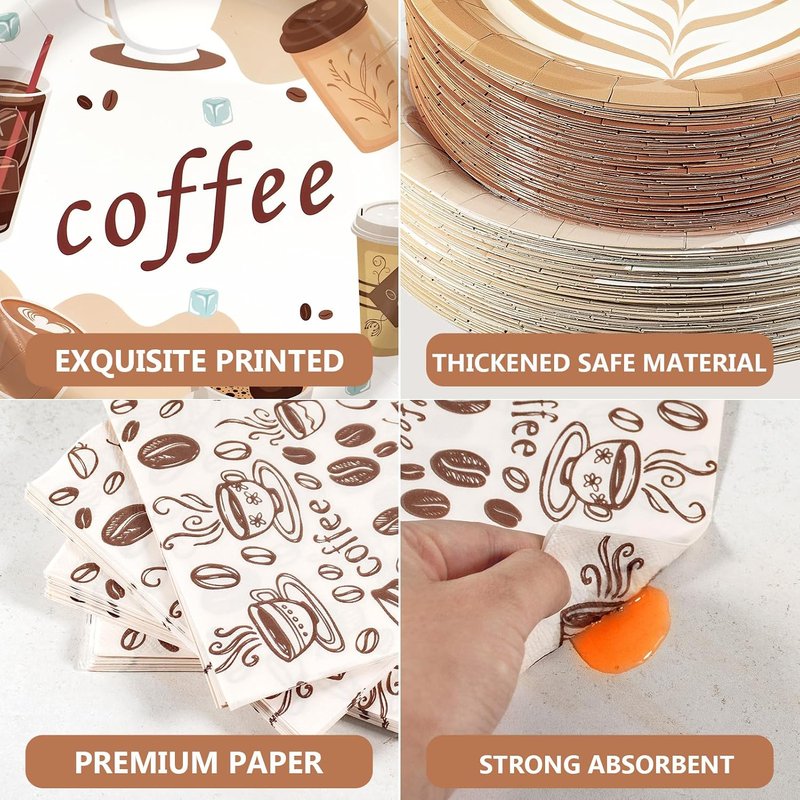 Coffee Party Supplies Set - 180 Pcs Paper Plates & Napkins for 60 Guests | Fun Theme for Baby Showers & Birthdays
