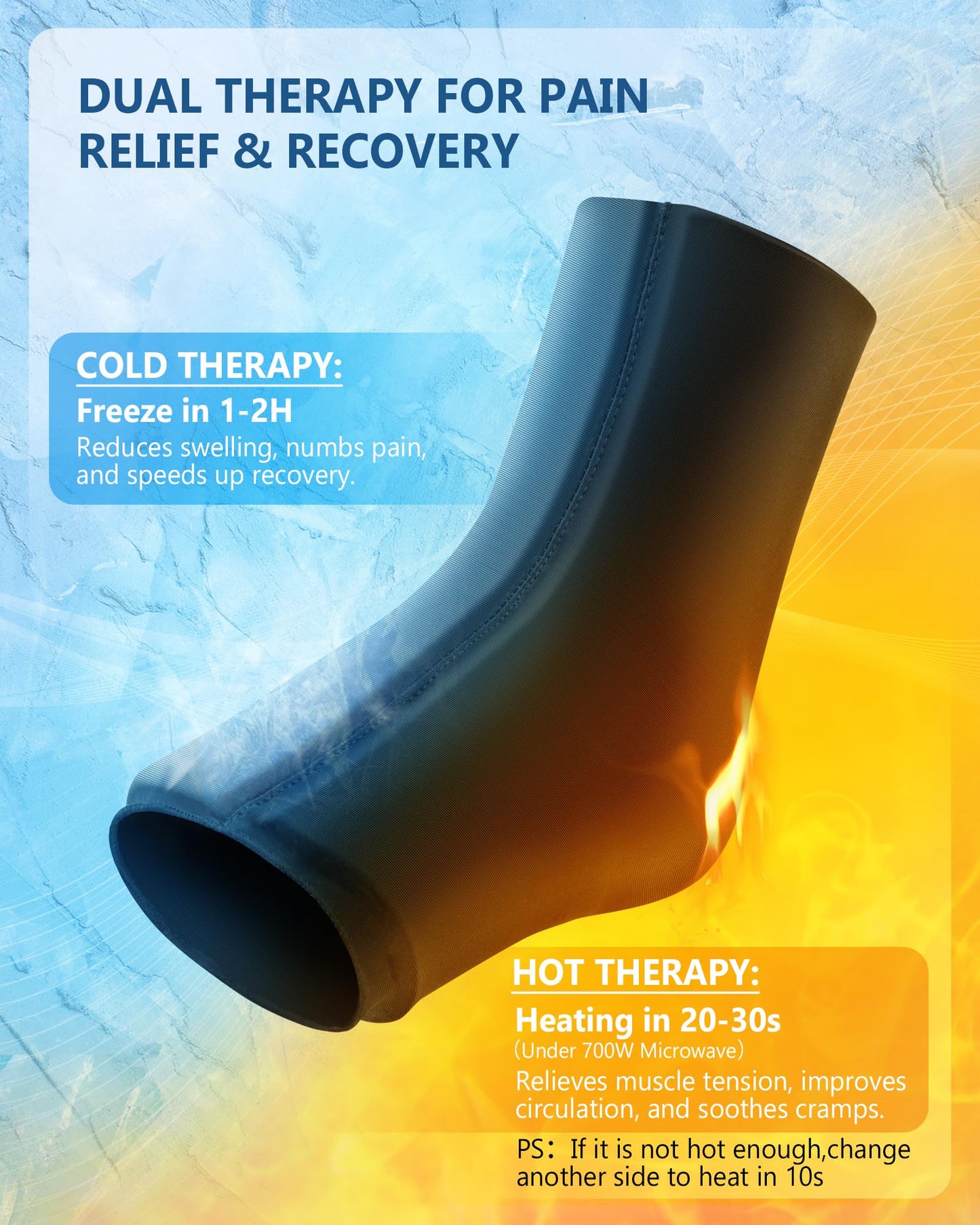 Ankle Foot Ice Pack Wrap for Injuries, Reusable Gel Ice Pack for Hot and Cold Therapies, Flexible Cold Pack for Achilles Tendonitis,Plantar Fasciitis,Swelling,Sprained,Post-Surgery Recovery