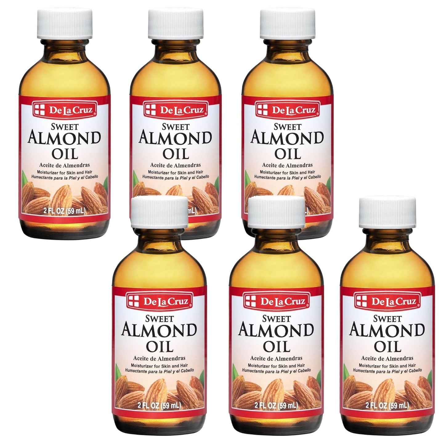 De La Cruz Sweet Almond Oil 2 FL OZ - Expeller Pressed for Skin & Hair - 6 Pack
