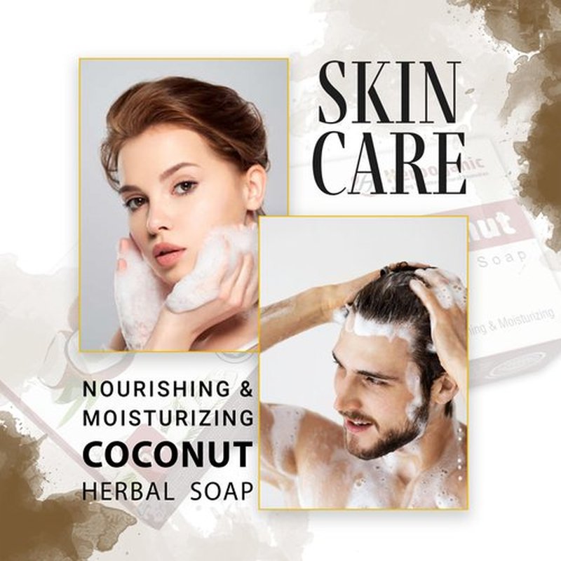 HERBOGANIC Coconut Herbal Soap | Pack of 3 of 5oz soap Bar | Natural Bar Soap for Face and Body | Hydrating and Nourishing | Suitable for Men and Women