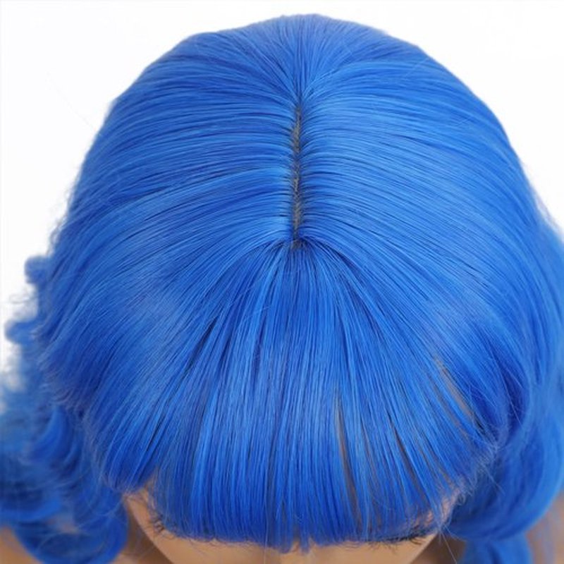 QACCF Short Wavy Shoulder Length Women Full Bang Heat Resistant Wig (Dark Blue)
