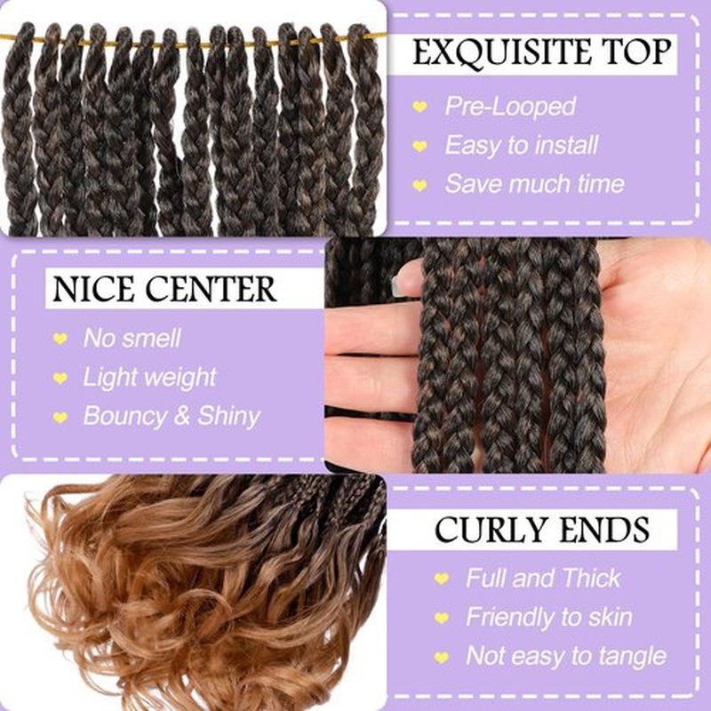 French Curl Crochet Braids 12 Inch Goddess Box Braids Crochet Hair Pre Looped Crochet Box Braids with Curly Ends Synthetic French Curly Braiding Hair Extensions 8 Packs 1B/30