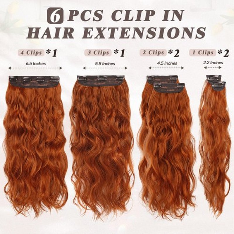 BARSDAR Copper Red Clip in Hair Extensions - 20 Inch Wavy Clip in Hair Extensions for Women - 6PCs Full Head Thick Soft Synthetic Clip in Hairpieces Daily Party Halloween - Copper Red