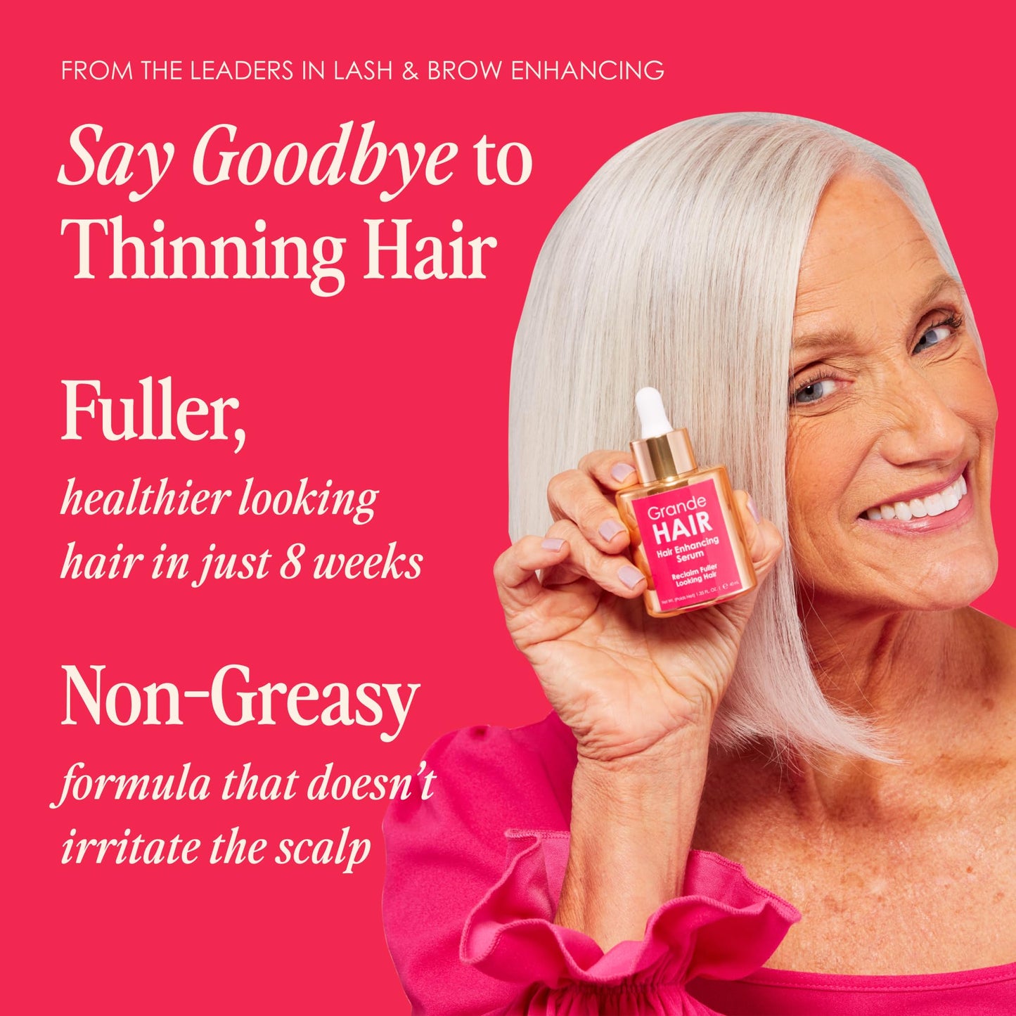 Grande Cosmetics GrandeHAIR Enhancing Hair Serum - for Men & Women, for Fuller & Thicker-Looking Hair in 8 weeks, Safe for Color-Treated Hair (40 mL)