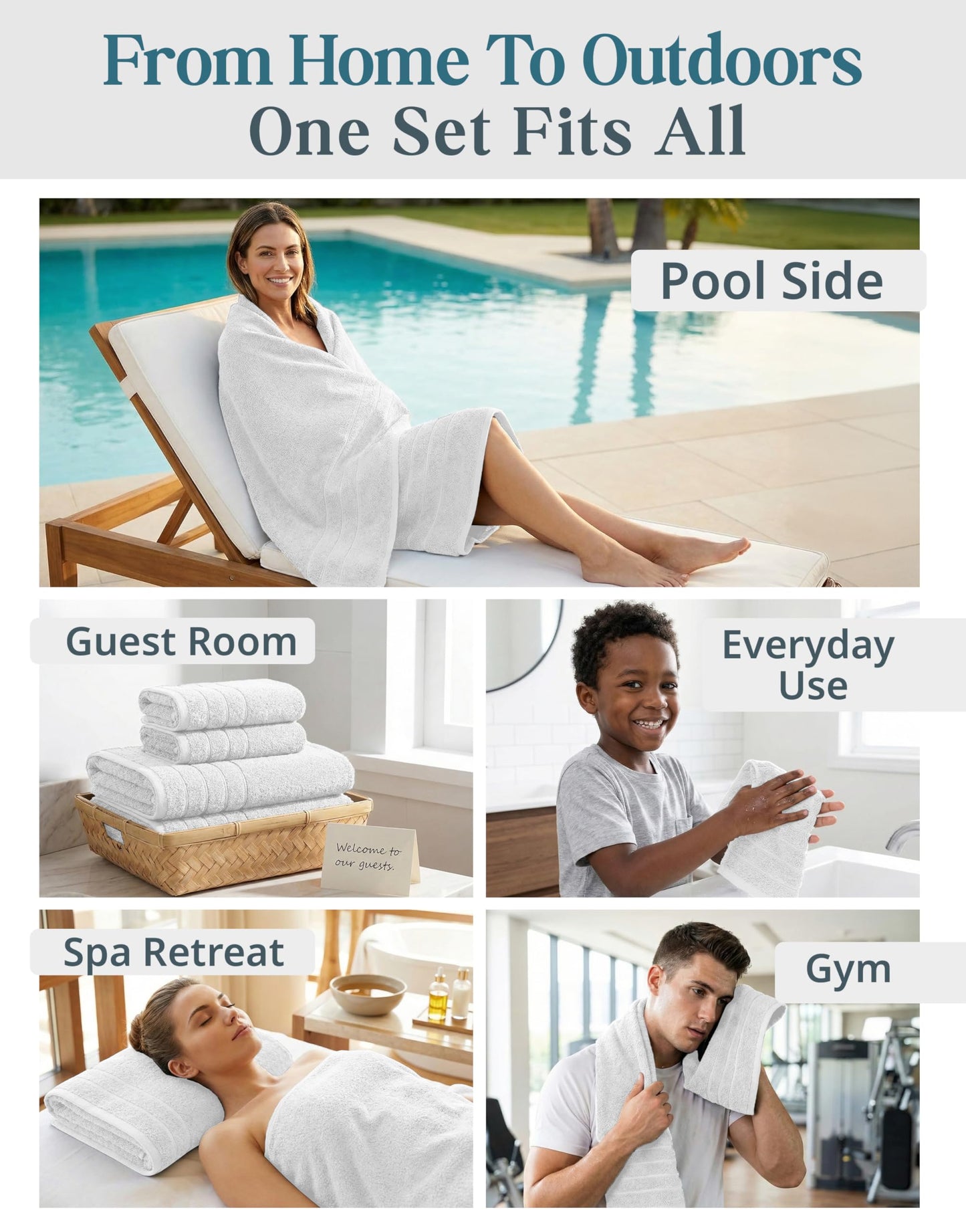 CASA PLATINO 100% Cotton Bath Towel Set 18 Pc - Super Soft, Absorbent & Quick Dry - 6 Bath, 6 Washcloths, 6 Hand Towels for Bathroom - Hotel Quality Turkish Towels, Ideal for Spa, Gym & Travel - White
