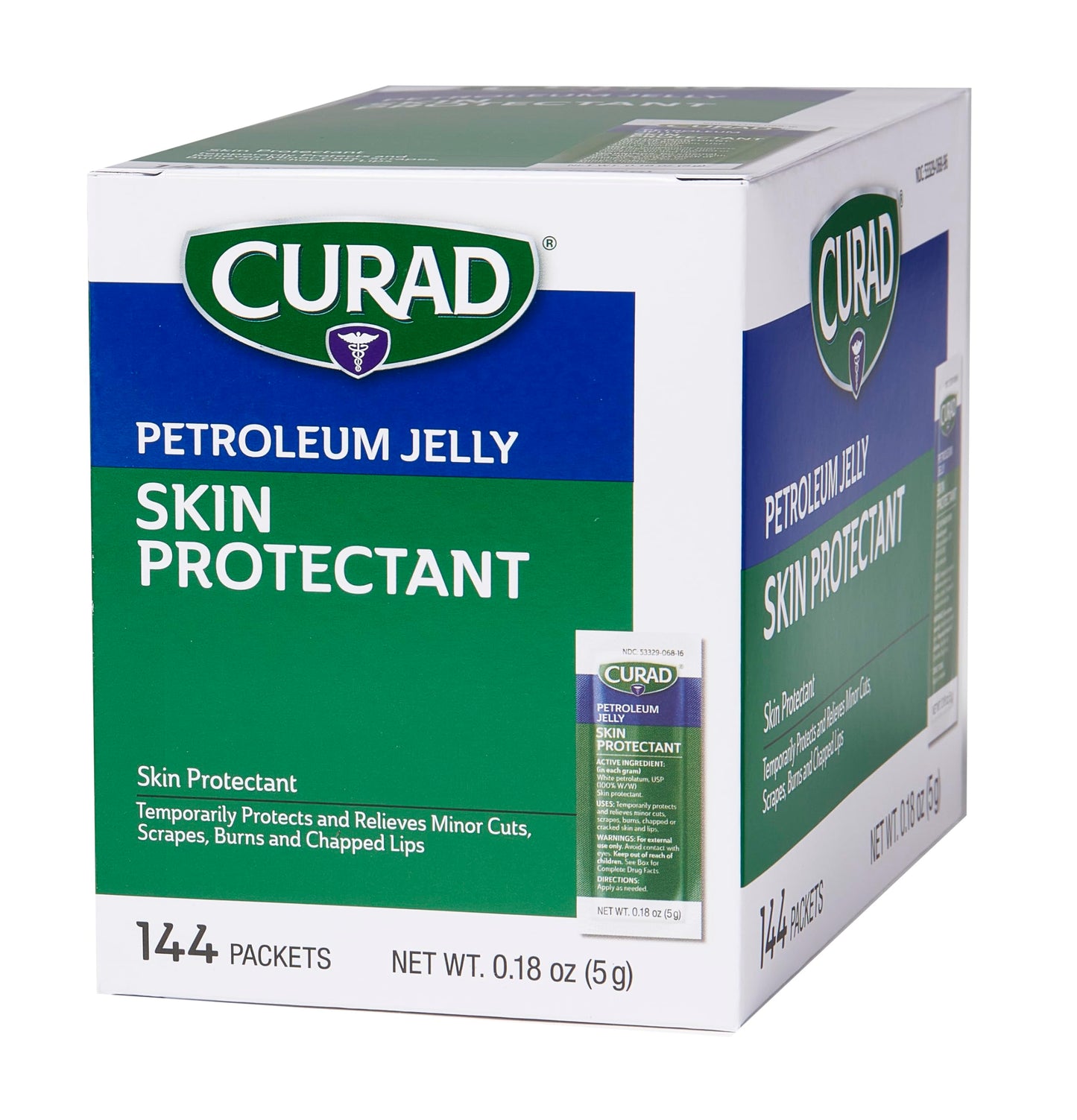 CURAD Petroleum Jelly Skin Protectant, Healing Ointment for Dry Cracked Skin, 144 Count Packets