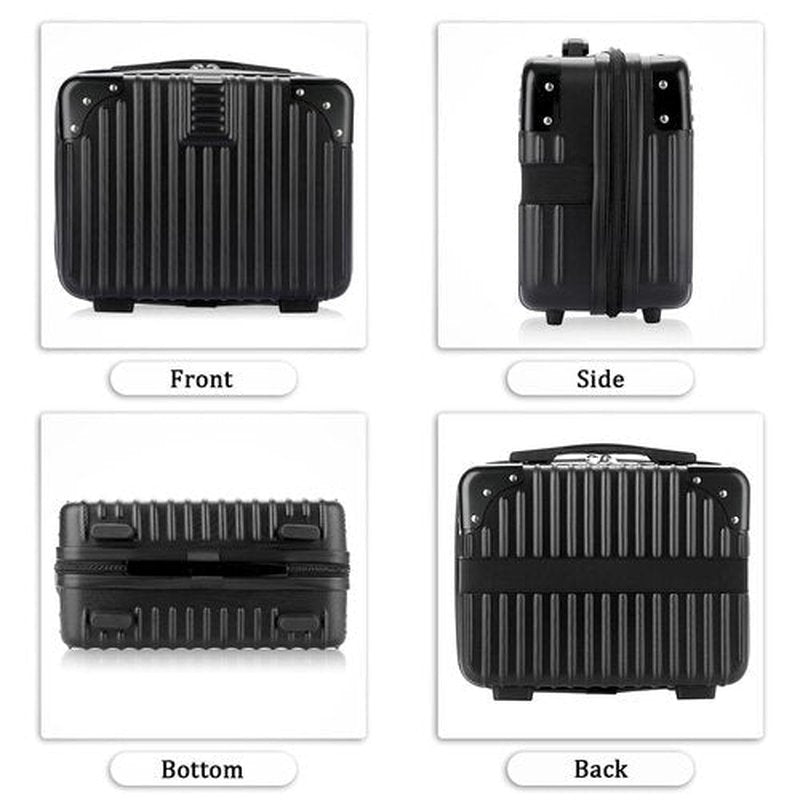 BSTKEY Portable Hard Shell Cosmetic Travel Case, Small Travel Hand Luggage with Elastic Band, Mini ABS Carrying Makeup Case Suitcase, Black