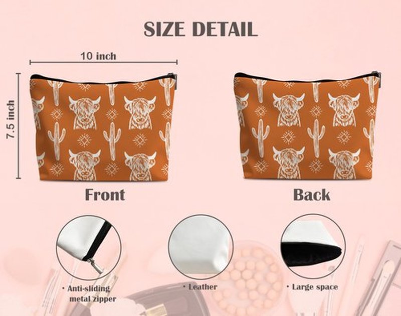 Lacosu Western Makeup Bag,Western Gifts For Women,Cow Makeup Bag,Cowgirl Stuff,Western Stuff For Women,Western Gifts,Cowgirl Gifts(Leather COW R)