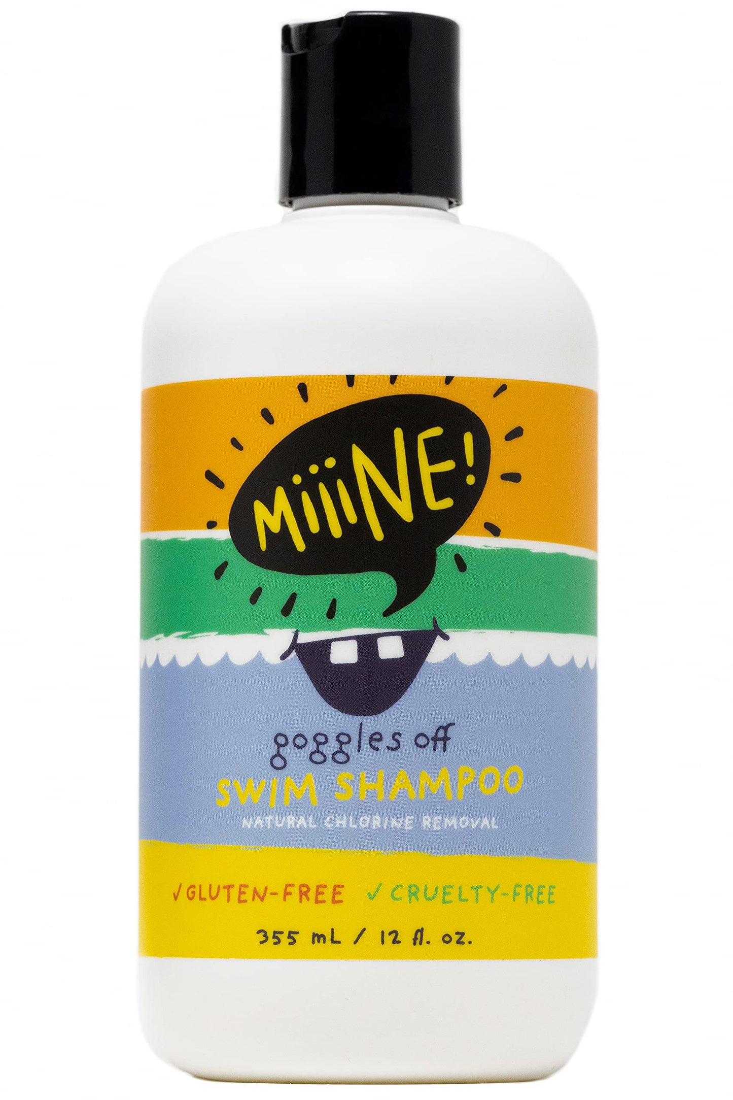 MiiiNE! Goggles Off Swim Shampoo for Kids 12oz - Tear Free Chlorine Shampoo for Pool, Hard Water or Beach - Cruelty Free, Made in USA