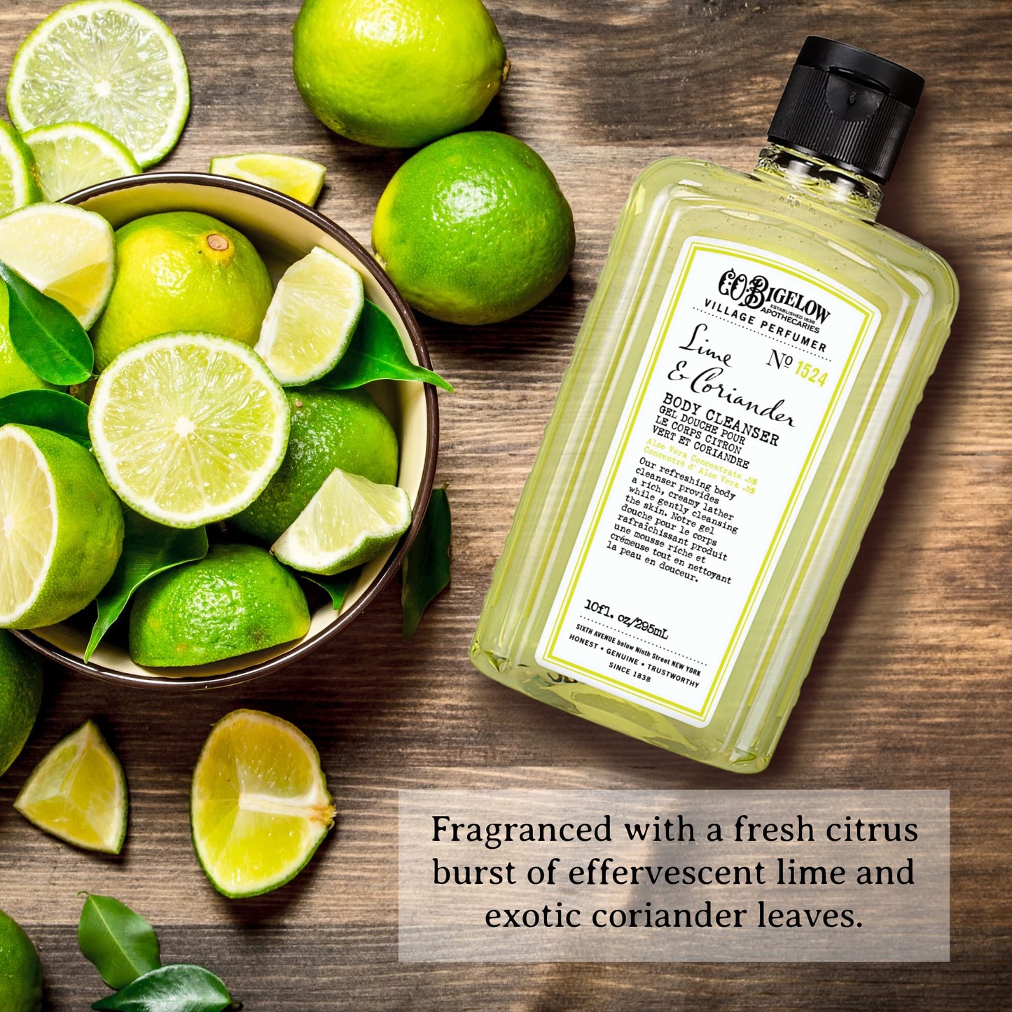 C.O. Bigelow Lime Coriander Body Wash, Village Perfumer Moisturizing Body Wash with Aloe Vera, 10 Fl Oz