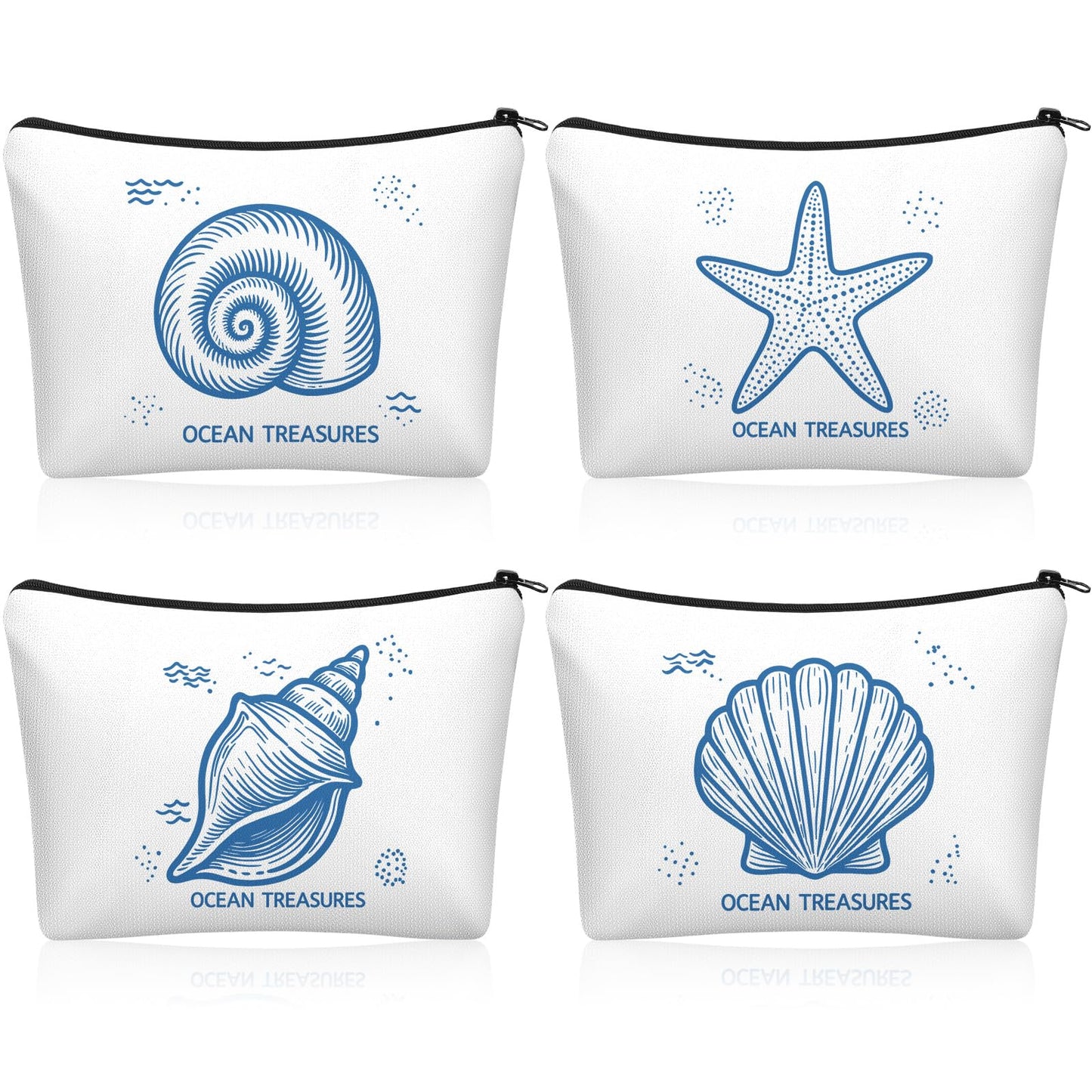 Sunnymove 4 Pack Coastal Cosmetic Bags Beach Ocean Themed Gifts Makeup Pouches Zippered Travel Toiletry Bags for Women Beach Summer Trip Organizer Set(Simple)