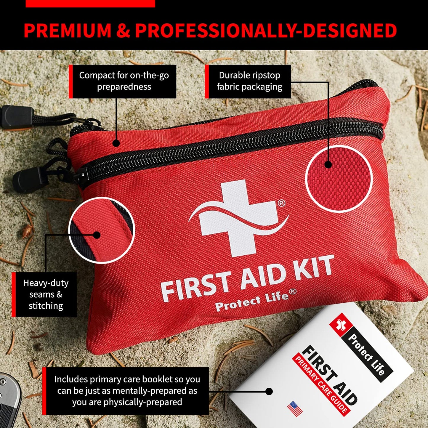 Protect Life Survival First Aid Kit for Home/Business, Camping Survival Kits | Mini Travel First Aid Kit | Camping Equipment | Small Kits for Car | Outdoor Emergency Survivals Pack - 85pcs