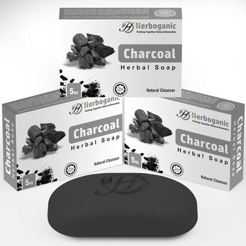 HERBOGANIC Charcoal Herbal Soap | Pack of 3 of 5oz soap Bar | Natural Bar Soap for Face and Body | Hydrating and Nourishing | Suitable for Men and Women