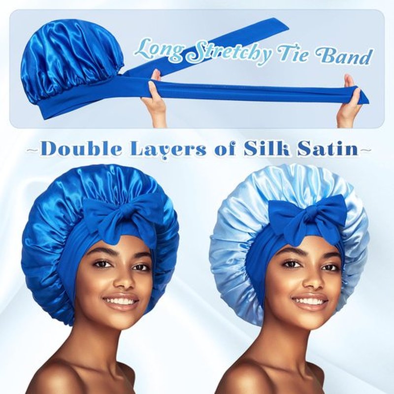 vidsel Bonnet with Tie Band Satin Bonnet Silk Bonnet for Sleeping Women, Silk Hair Bonnet Reversible Double Layer Sleep Cap Bonnet for Curly Hair Braids