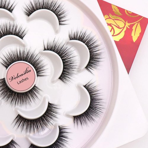 Veleasha Lashes 5D Faux Mink Lashes False Eyelashes Handmade Eye Lashes Wispy Fluffy Fake Lashes Eyelashes Natural Look 7 Pairs Luxurious Volume Fake Eyelashes Pack (5D32)