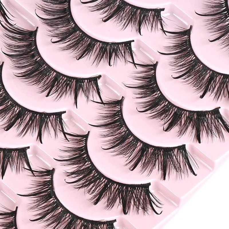 FARRED Wispy Lashes Hybrid Mink Eyelashes 14 Pairs Short Cat Eye Natural Lashes Fluffy False Eyelashes Faux Mink Strip Eye Lashes Pack for Daily Makeup (F17 | 8-16 mm)