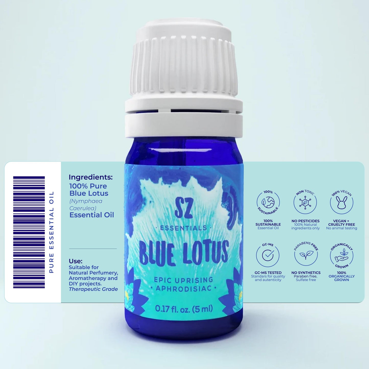 SZ Essentials - Blue Lotus Essential Oil 100% Pure, Undiluted Oil - Extracted from Nymphaea Caerulea - Rich & Sweet Scent with Fruity Overtones - Therapeutic Grade & Vegan - 0.17oz (5ml)