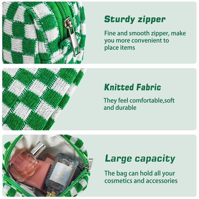 ZLFSRQ 2Pcs Checkered Makeup Bag for Women Medium Travel Cosmetic Bag Makeup Pouch for Purse Zipper Toiletry Bag Organizer Cute Y2K Aesthetic Trendy Adults Makeup Brushes Storage Case(Pink/Green)