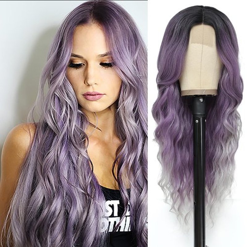 NAYOO Long Wavy Wigs for Women Ombre Purple Middle Part Wig Synthetic Heat Resistant Fiber Women Wigs for Daily Party Use 26 Inch (Ombre Purple)