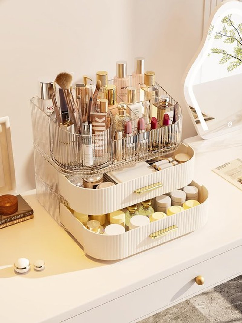 MIUOPUR Stackable Storage Drawers, Makeup Organizer with Rotating Makeup Brush Holder, Ideal for Vanity Countertop and Bathroom Counter, Great for Cosmetics, skincare, Lipsticks -Cream