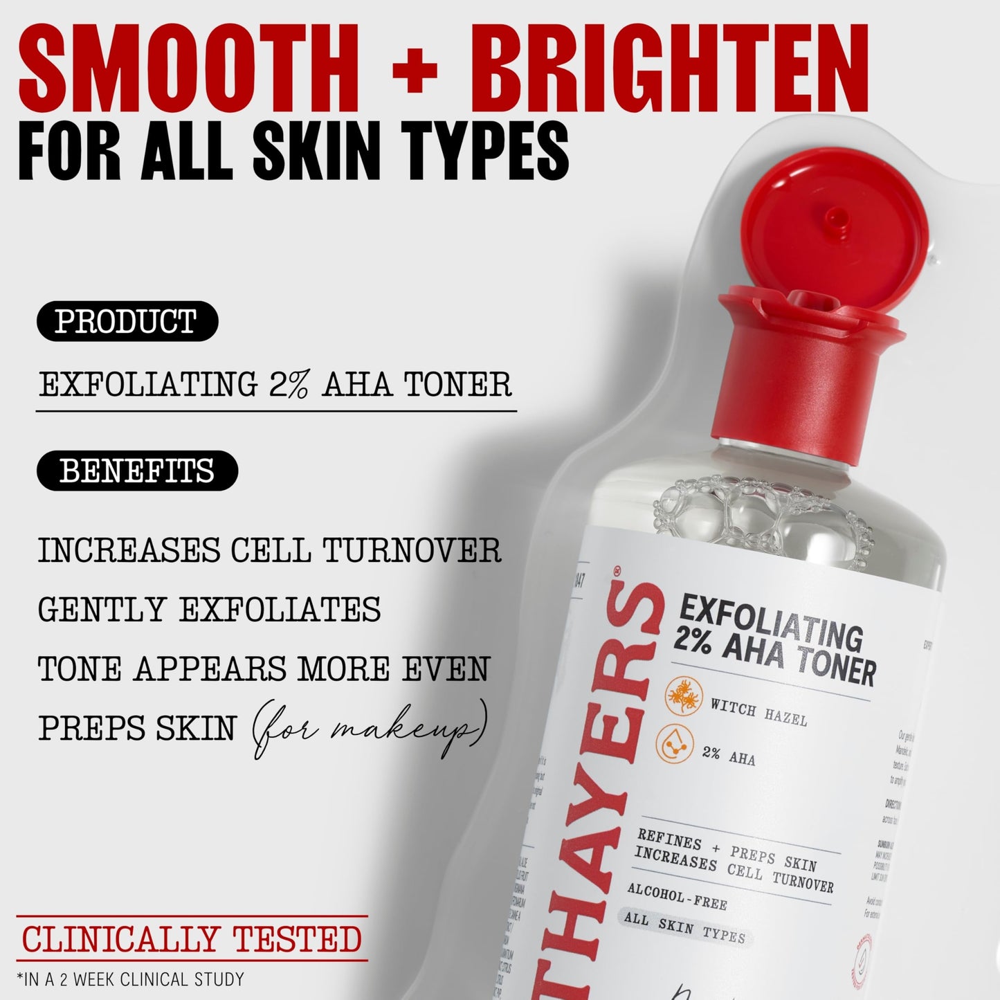 Thayers 2% AHA Exfoliating and Brightening Toner with Glycolic Acid, Lactic Acid and Witch Hazel, Smoothing and Pore Refining Skin Care for All Skin Types, 12 Fl Oz