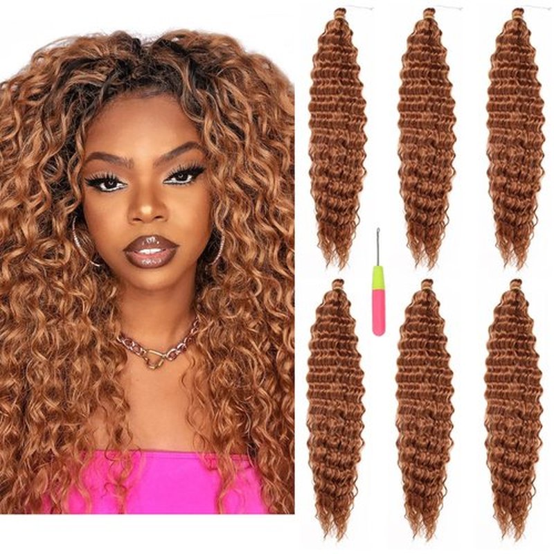 Ginger Ocean Wave Crochet Hair Extensions 22 Inch Soft Curly Braiding Crochet Hair 6Packs Wavy Crochet Hair Extensions for Black Women #30Brown