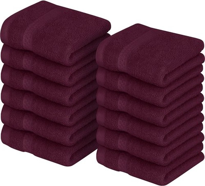 Utopia Towels [12 Pack Premium Wash Cloths Set (12 x 12 Inches) 100% Cotton Ring Spun, Highly Absorbent and Soft Feel Essential Washcloths for Bathroom, Spa, Gym, and Face Towel (Burgundy)
