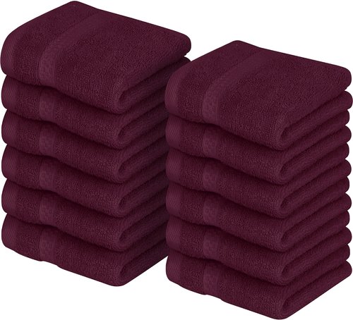 Utopia Towels [12 Pack Premium Wash Cloths Set (12 x 12 Inches) 100% Cotton Ring Spun, Highly Absorbent and Soft Feel Essential Washcloths for Bathroom, Spa, Gym, and Face Towel (Burgundy)