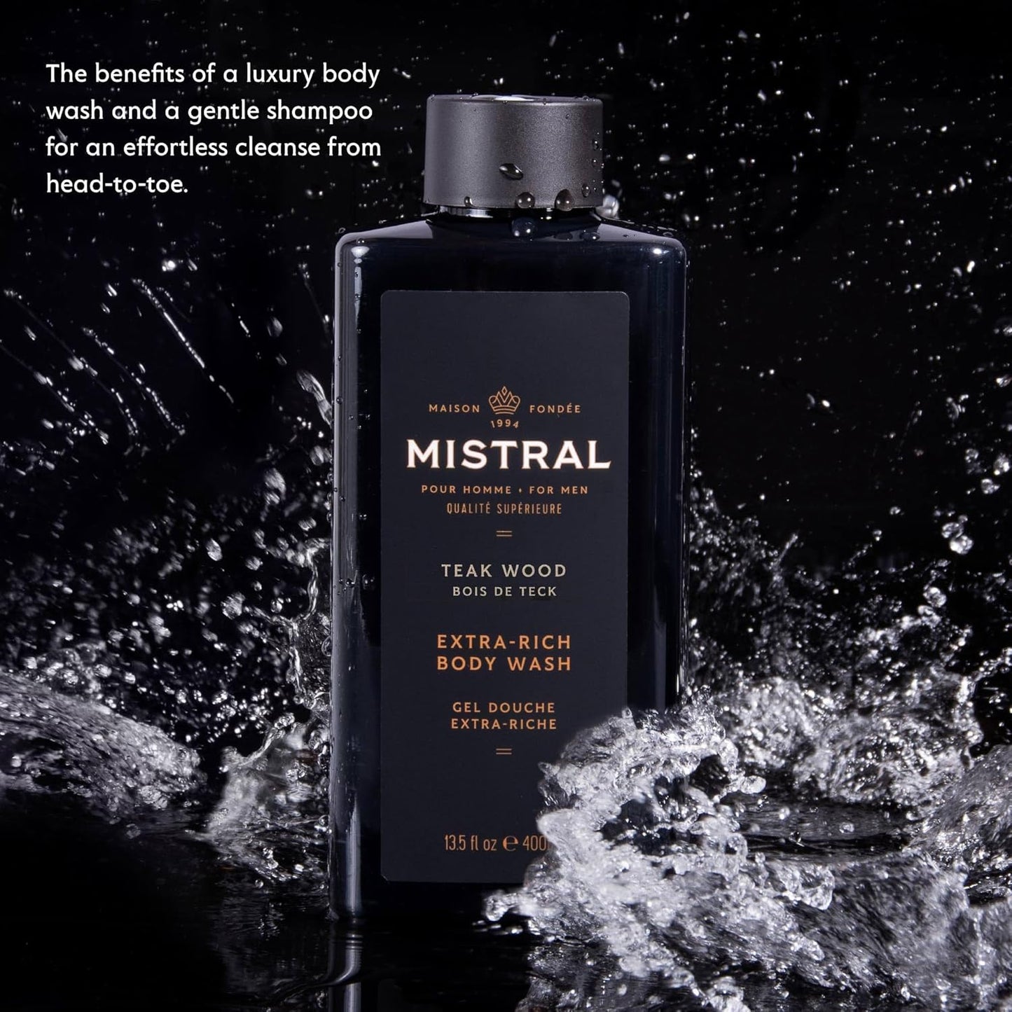 Men's 2-in-1 Body Wash & Shampoo - Black Amber, 13.5 oz | Natural, SLS & Paraben Free