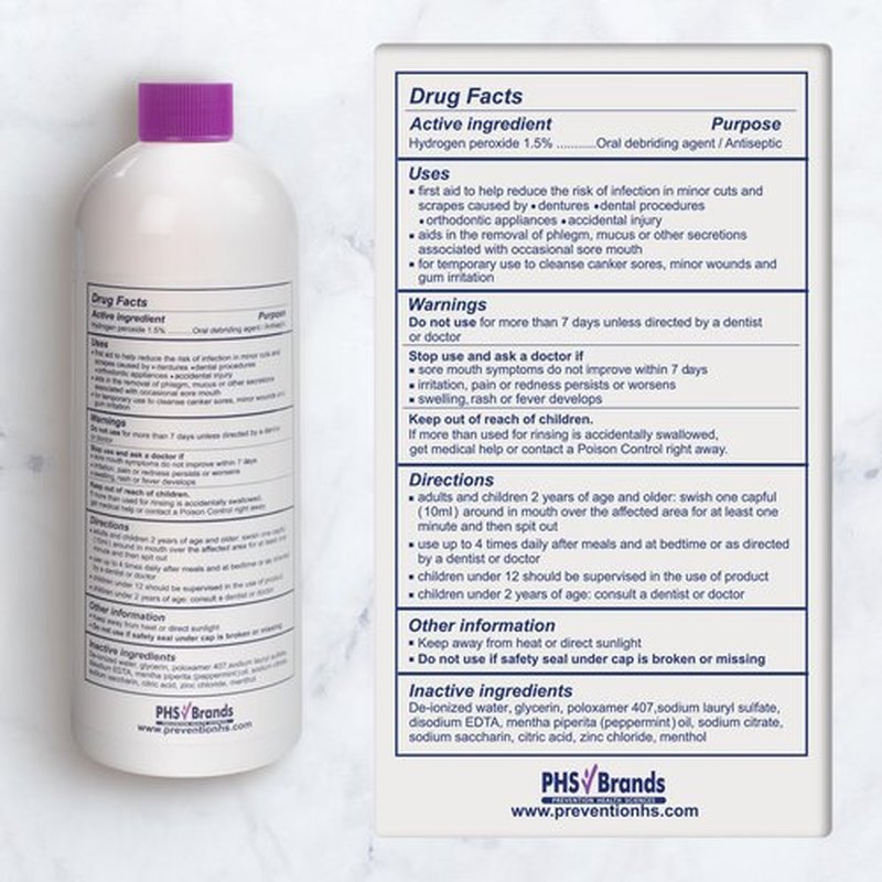 Prevention Mouth Sore Mouth Rinse, Canker Sore Treatment, Oral Pain Relief Mouthwash for Ulcers and Sores, Braces, with Hydrogen Peroxide, Alcohol-Free, Fluoride Free, 16 oz, Soothing Mint, 1 Pack