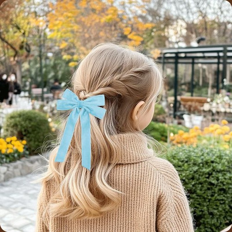 2PCS Blue Hair Bows Soft Velvet Bow Hair Clip with Long Tail Hair Accessories for Women Girls Toddlers
