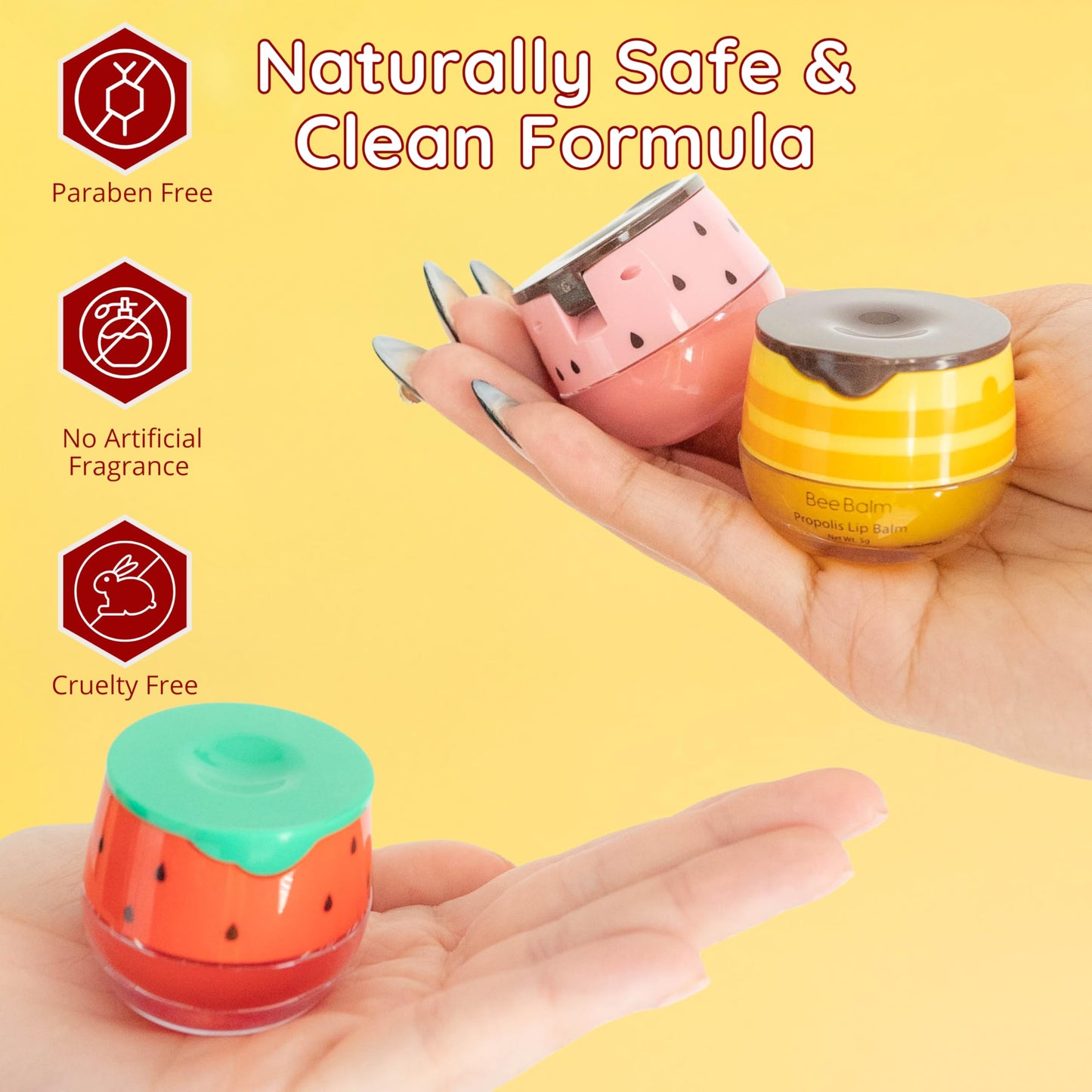 Original My Bee Balm Lip Balm – Hydrating Lip Care with Watermelon, Strawberry & Honey Pot – Moisturizing Balm for Dry, Chapped & Cracked Lips with Propolis, Honey & Vitamin E