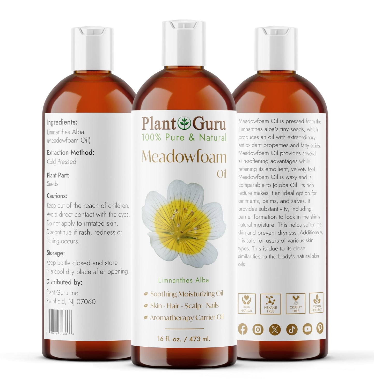 Meadowfoam Oil 16 fl. oz. Cold Pressed 100% Pure Natural Carrier – Skin, Face, Body, and Hair Moisturizer. Ideal for DIY Creams, Lotions, and Lip Balms