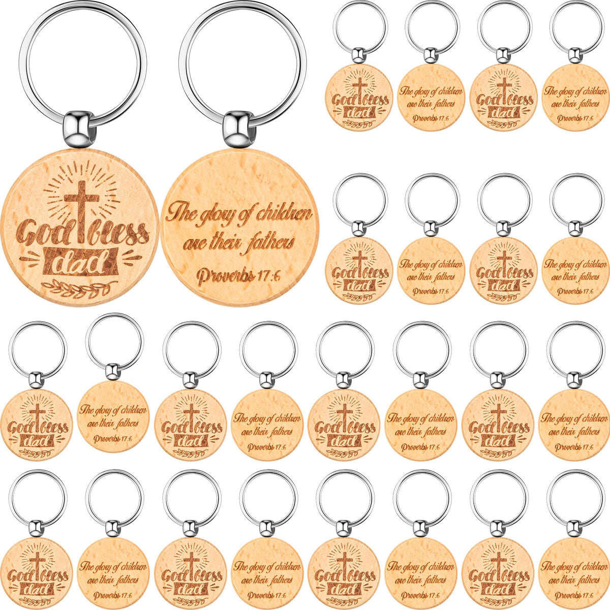 Liliaafar 36 Pcs Father's Day Gifts Bulk for Church Wooden Double Sided Printing Keychain Dad Christian Bible Verse Keychains from Daughter Son for Birthday Religious Thanksgiving Gifts for Man