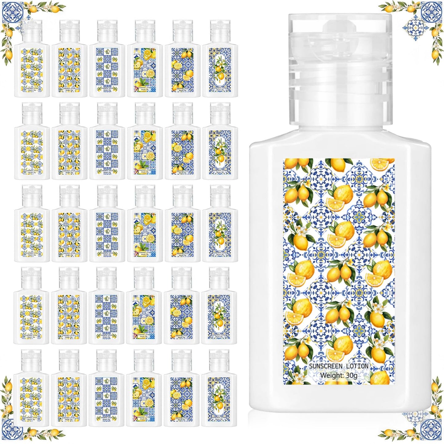 Demissle 30 Pcs Mini Sunscreen Bulk Travel Size 1 oz Lemon Party Favors Capri Lemon Sunscreen Lotion Spf 30 for Wedding Bridal Bachelor Shower Italian Holiday Souvenir Birthday Party