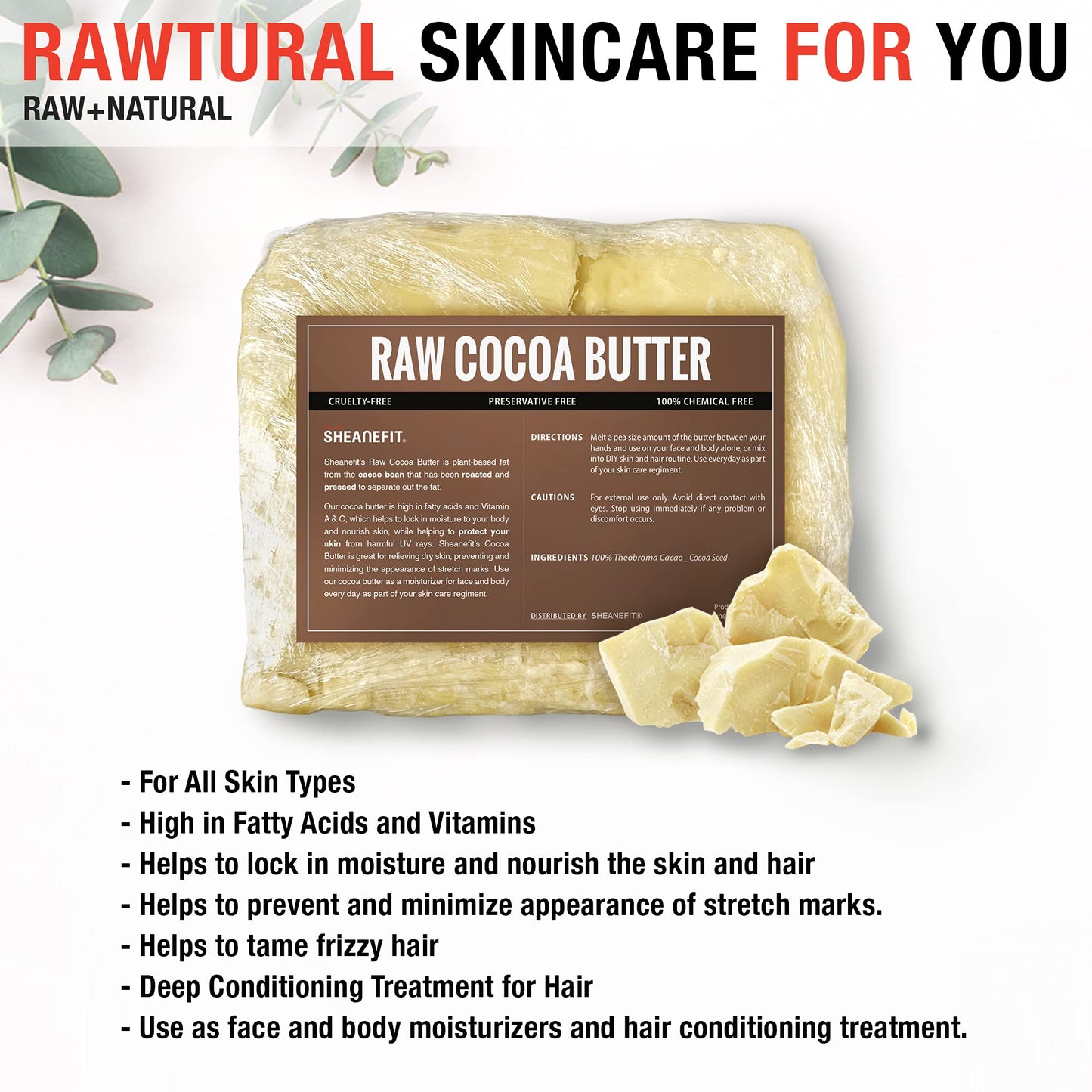 Sheanefit Raw Unrefined African Shea Butter 32 OZ & Raw Cocoa Butter 5LB Set