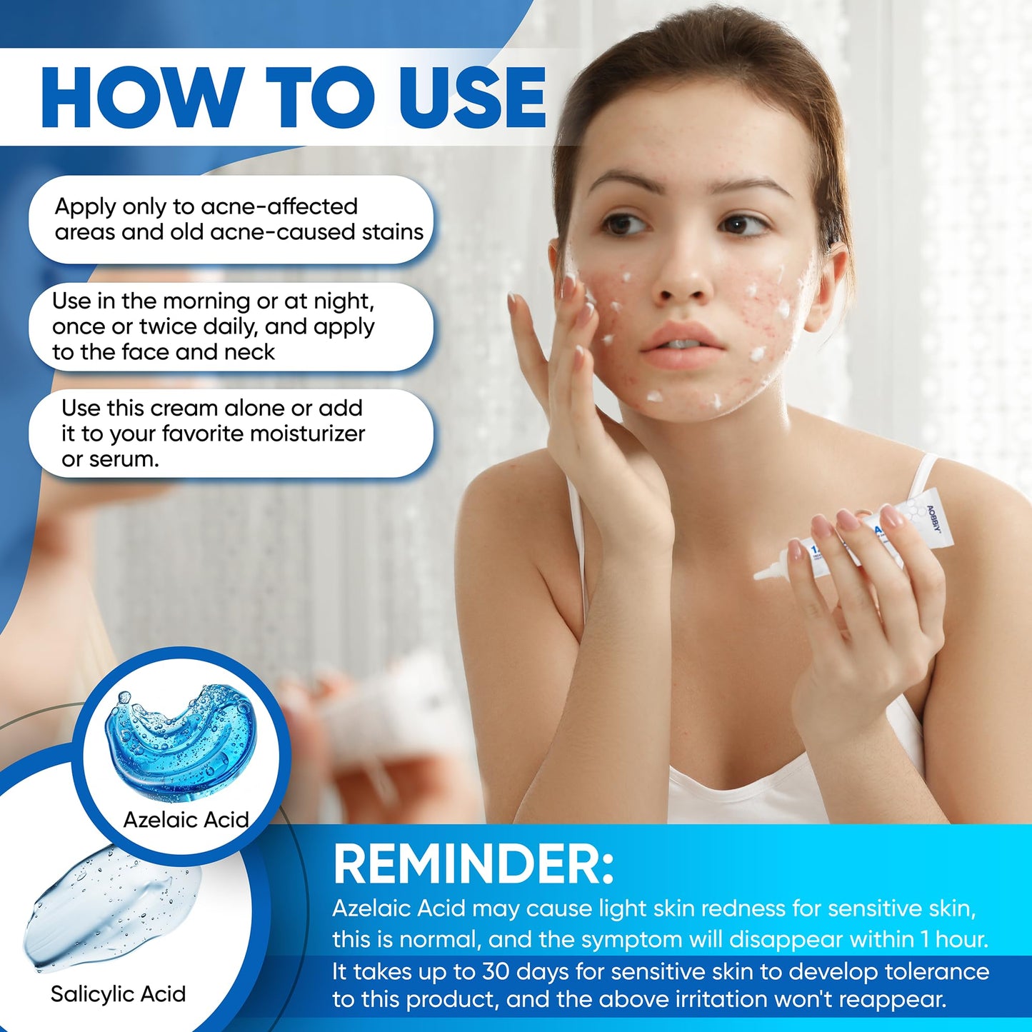AOBBIY Azelaic Acid Cream: Azelaic Acid For Face - Premium Azelaic Acid Cream - Face Skin and Beauty Care - Azelaic Acid Facial Cream (1 Oz)