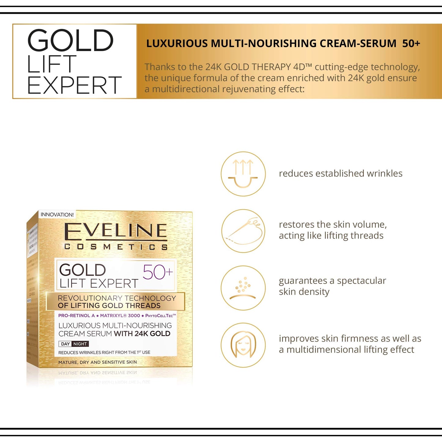 Gold Lift Expert Luxurious Multi Nourishing Cream Serum with 24k Gold Ages 50 and Above