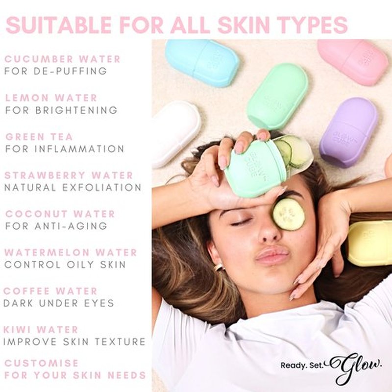 Glow Cube Ice Roller For Face Eyes and Neck To Brighten Skin & Enhance Your Natural Glow/Reusable Facial Tool to Tighten & Tone Skin & De-Puff The Eye Area (Pastel Purple)