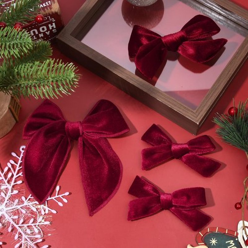 DEEKA 4 PCS Dark Red Velvet Hair Bows 3 Styles 5" & 4" Handmade Hair Bow set for Toddler Girls Alligator Hair Clips Knot Bows Hair Accessories for Little School Girls (Dark Red)