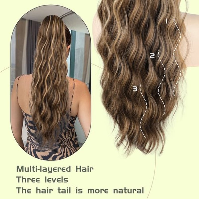 FREEMEIGE Ponytail Hair Extension 26 Inch Long Wavy Drawstring Ponytail for Women Clip in Pony Tail Hair Extension Synthetic Hairpiece for Daily Use (26Inch)