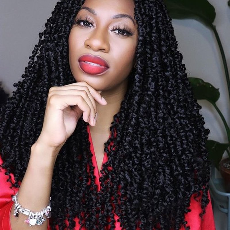20 Inches 8 Packs Pre Looped Pretwisted Passion Twist Crochet Hair for Black Women-Natural Black,Soft Super Long Hair Extensions Braided by Synthetic Spring Kinky Twist Bohemian Curls(20"-8 Packs,1B)