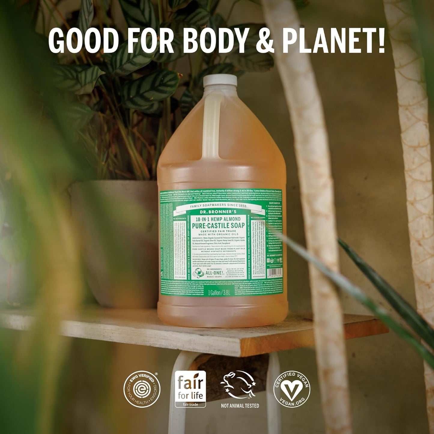 Dr. Bronner's - Pure-Castile Liquid Soap (Almond, 32 ounce) - Made with Organic Oils, 18-in-1 Uses: Face, Body, Hair, Laundry, Pets and Dishes, Concentrated, Vegan, Non-GMO