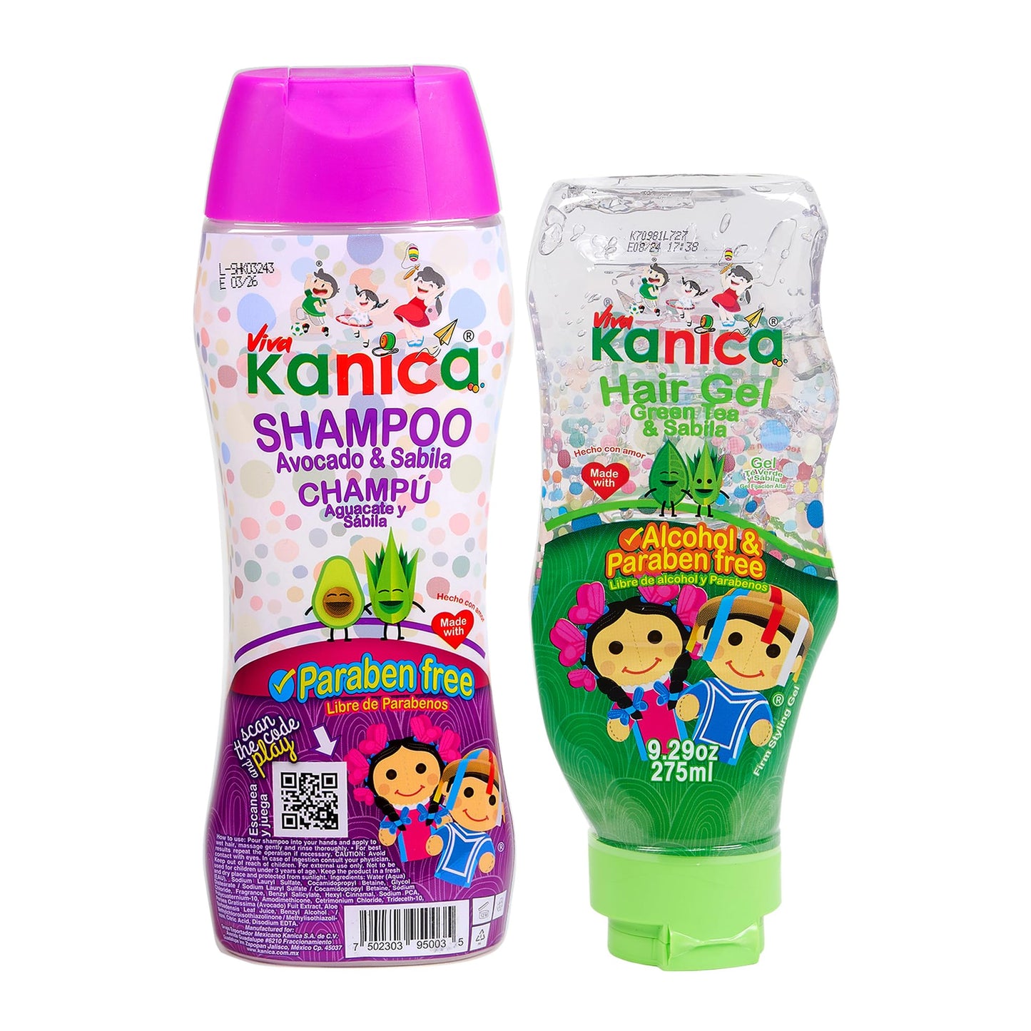 Kanica Aloe Vera & Avocado Hair Care Kit - 13.5oz Shampoo + 9.29oz Alcohol-Free Gel - Nourishing Products for Kids & All Hair Types - Paraben & Cruelty Free & Harsh Chemical-Free