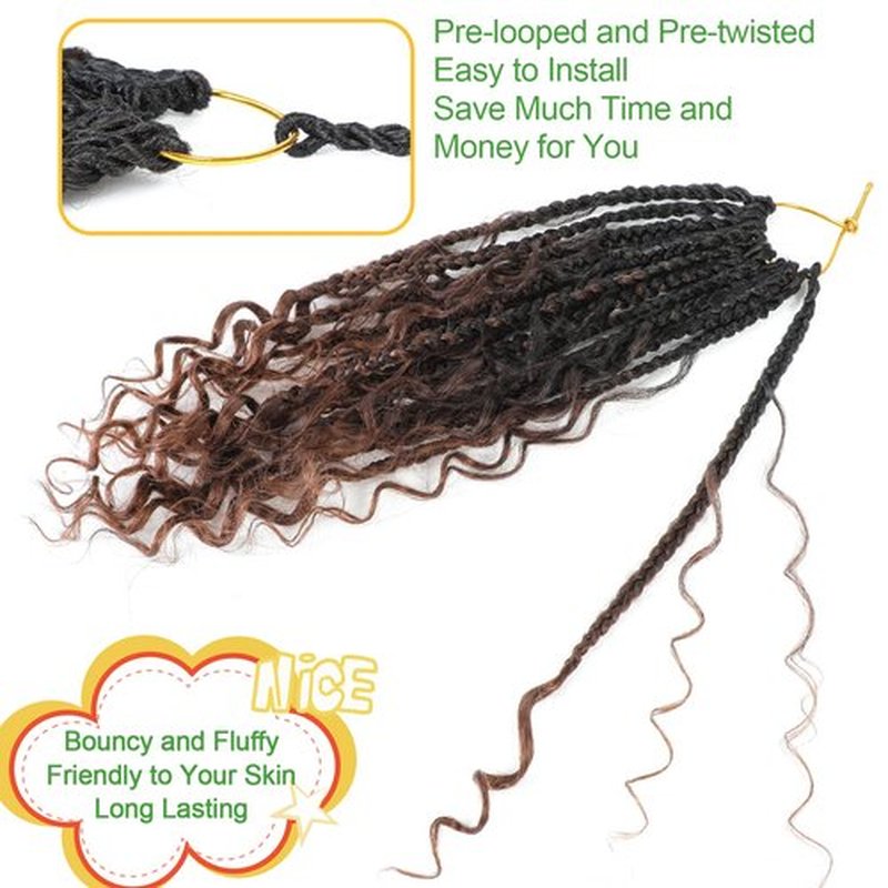 Fulcrum Goddess Box Braids Crochet Hair 12 Inch, 9 Packs Box Braids Crochet Hair for Women, Crochet Braids with Curly Ends (12Inch, 1B/4/30#)